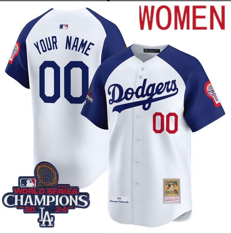 Women MLB Los Angeles Dodgers Custom white 2024 World Series Champions Patch Cooperstown Jersey style 8->women mlb jersey->Women Jersey